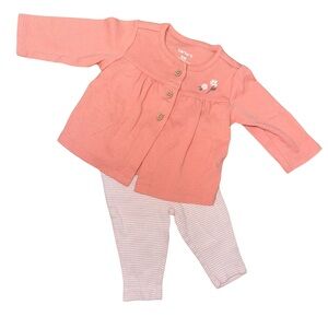 Carter's Coral Cardigan and Striped Leggings Set